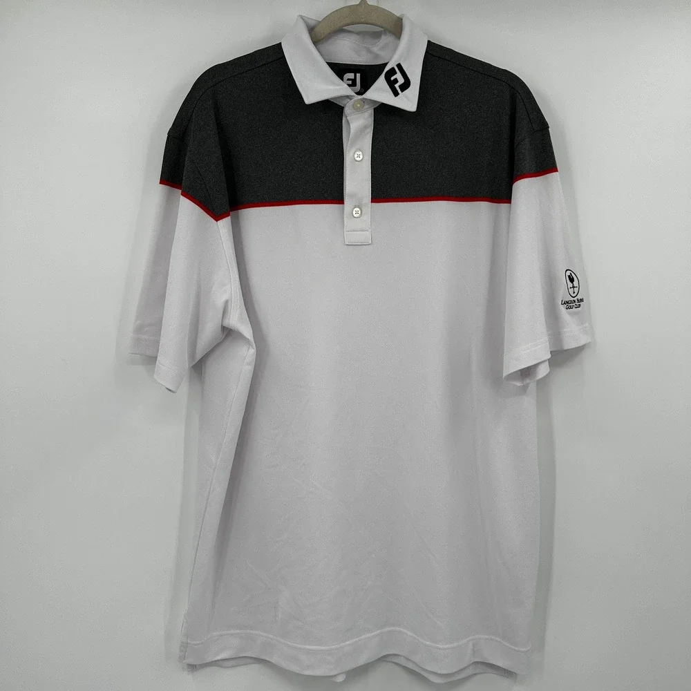 Footjoy FJ Golf Polo Shirt Men's Large Gray Color Block White Red Logo Golf Club